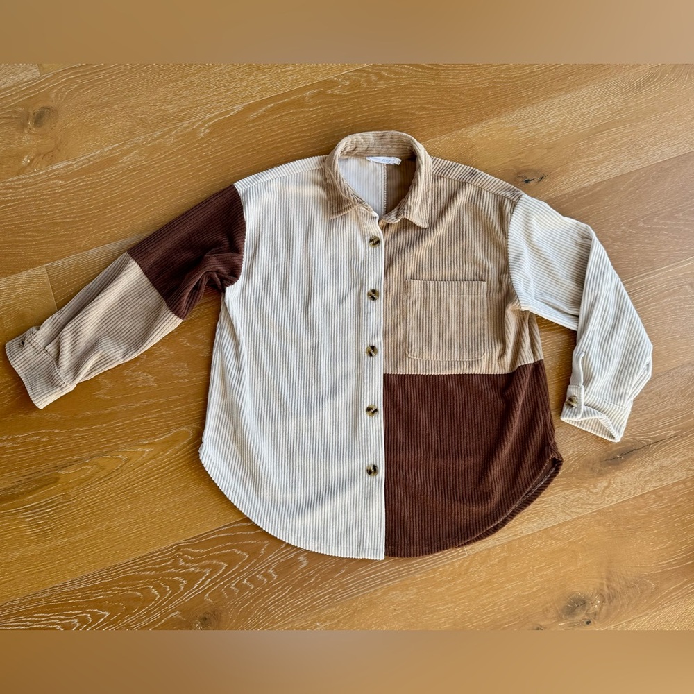 Women’s Button up Brown Multi color Shirt Sz L